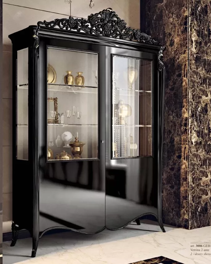 Opera Shaped Silver Cabinet, Flat Doors, 2 Doors, Opera hand-carved furniture by Francesco Pasi