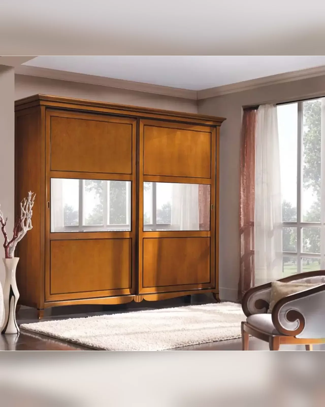 New Deco Wardrobe with Bronze Mirror by Francesco Pasi, New Deco wardrobe in solid cherry