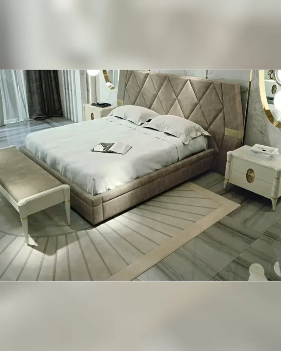 Ellipse Bed with Quilted Headboard, Italian bed from a Francesco Pasi collection