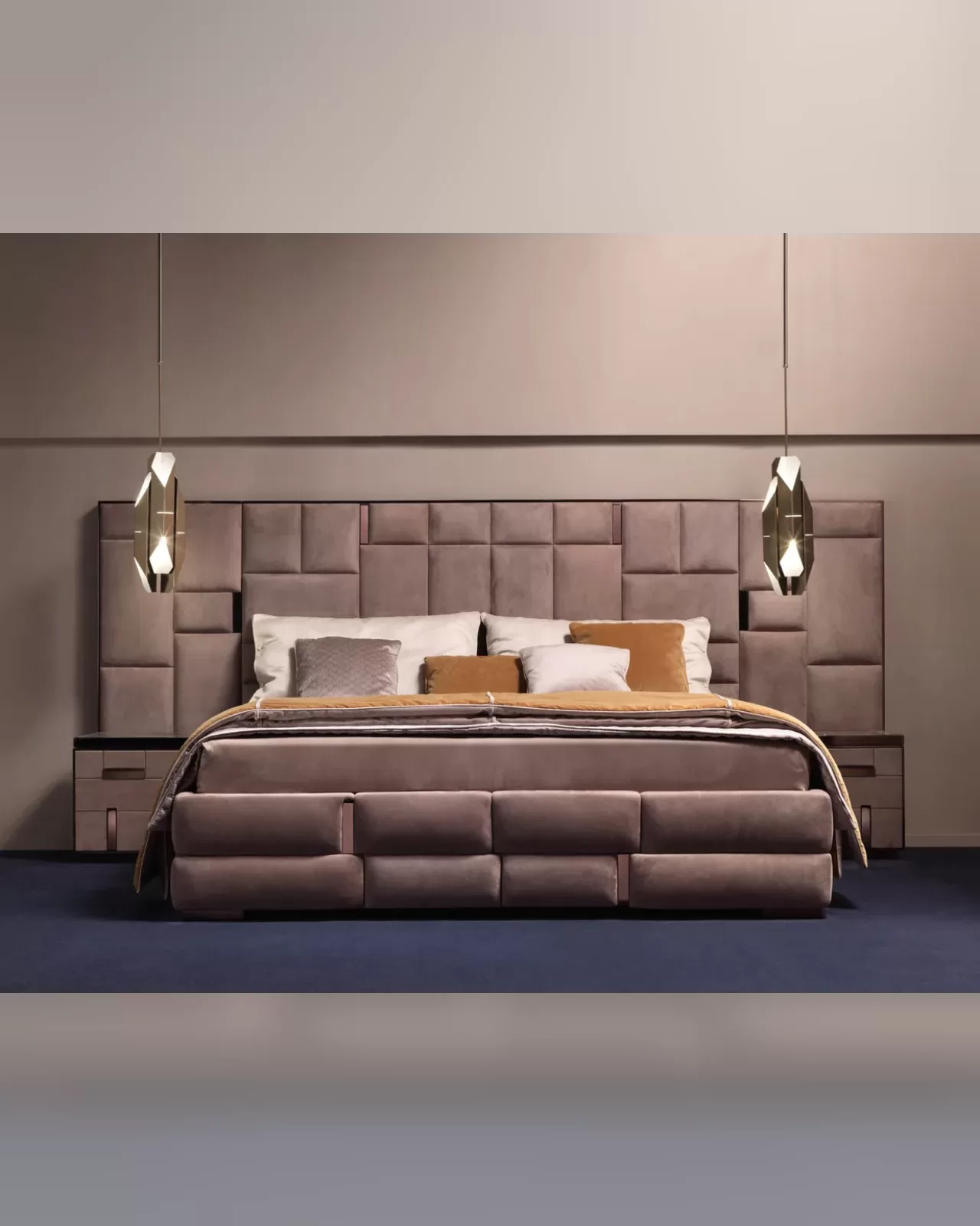 Cromo Bed, upholstered bed from the Epoque Exence line