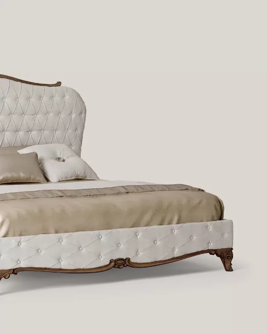 Opera Upholstered Bed, 200x200 cm by Francesco Pasi, carved classic Italian bed from Opera