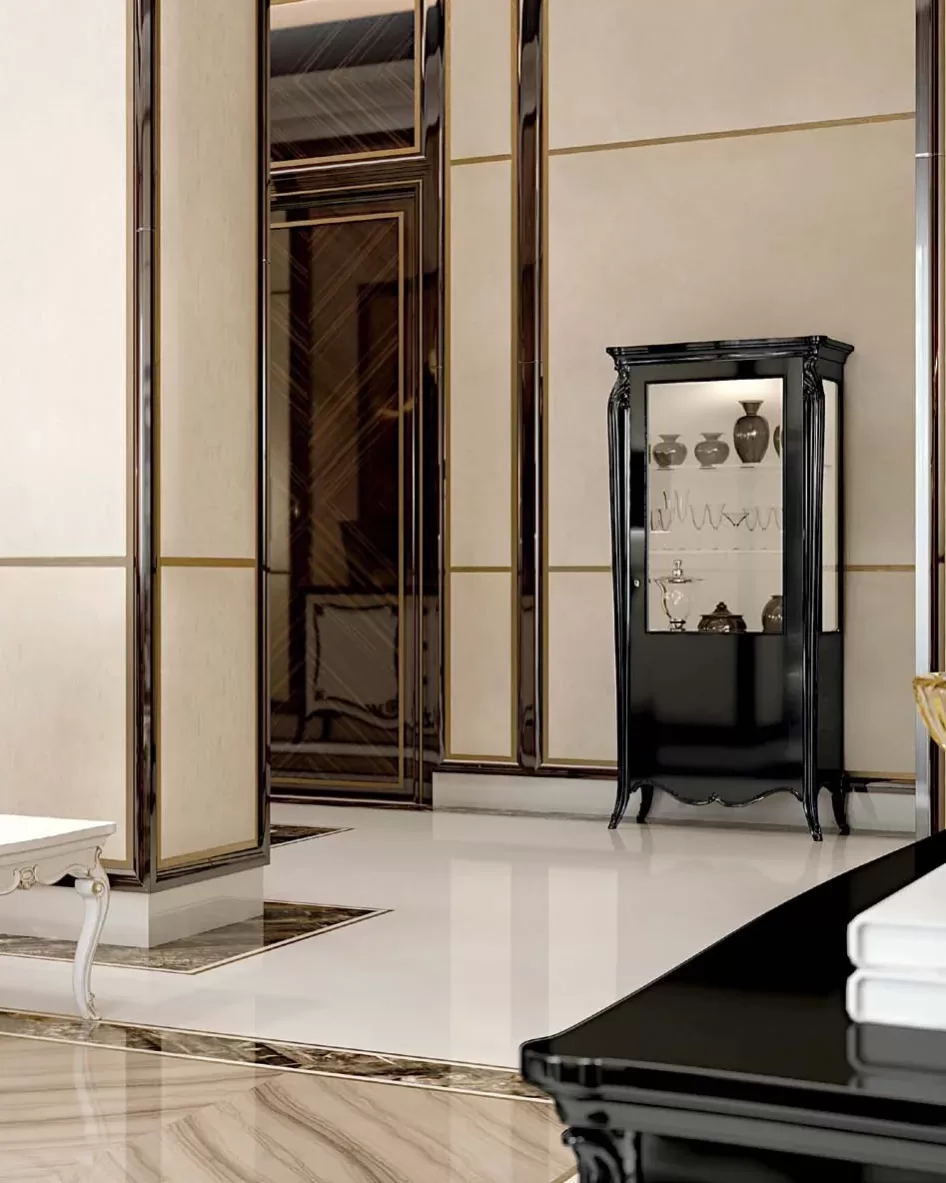 Opera Shaped Silver Cabinet, Flat Doors, 1 Door by Francesco Pasi, glass cabinet for a dining room suite