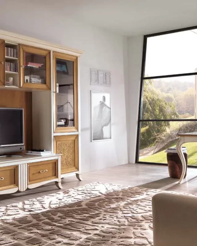 New Deco Equipped Wall with Natural Panels by Francesco Pasi, to pair with a traditional sofa set