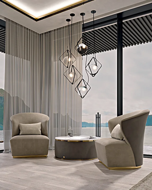Icon Upholstered Round Coffee Table by Francesco Pasi, to pair with a modern sofa