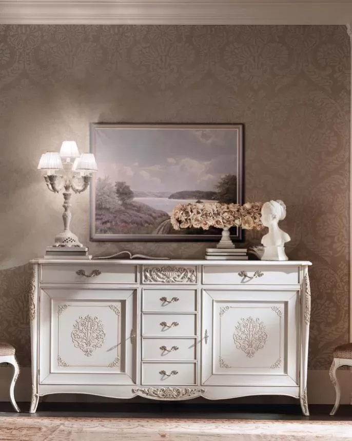 Gran Guardia Large Sideboard, 2 Doors, 7 Drawers by Francesco Pasi, Italian sideboard below a mirror