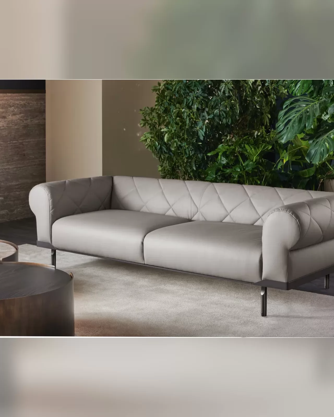 Gregory sofa by Cantori upholstered in leather, suede or nubuck, shown in an exclusive living room