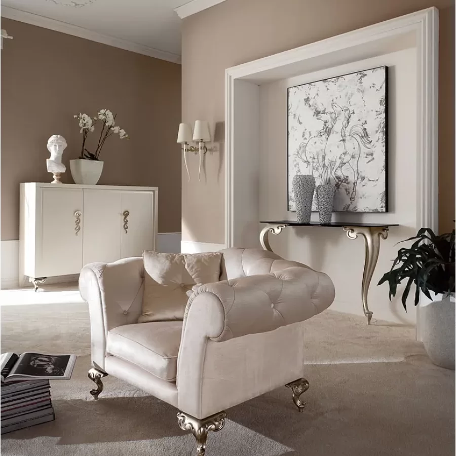 George Armchair by Cantori, luxury living room furniture, in leather, classic English-style armchair