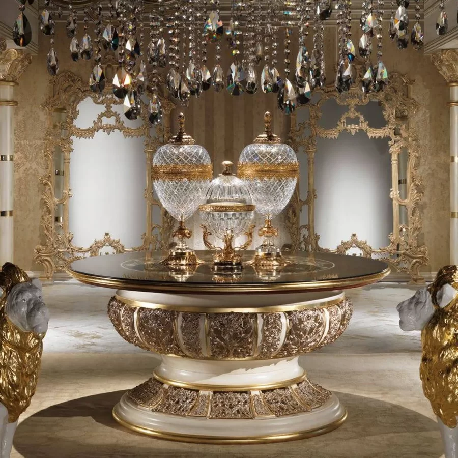 Royal Round Dining Table with Mother-of-Pearl Top N25214 by Cappelletti, classic dining table, made to order in Italy