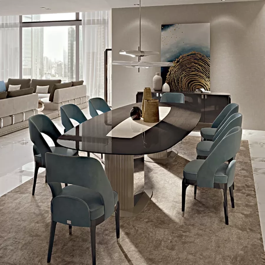 Icon Barrel-Shaped Table, Single Base by Francesco Pasi, modern dining room, 240 cm wide