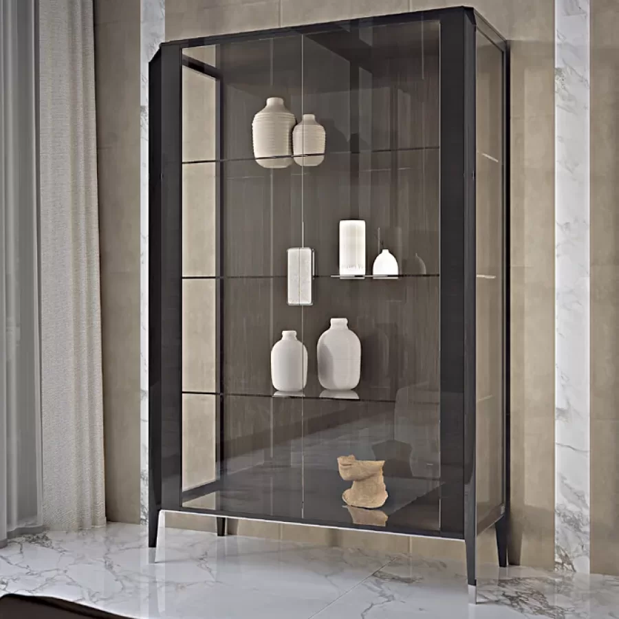 Icon Glass Cabinet, 2 Doors, with LED Lights by Francesco Pasi, living room display cabinet, 124 cm wide
