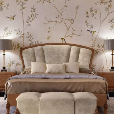 Ocean Arched Bed, Wood Frame, Hand-carved legs