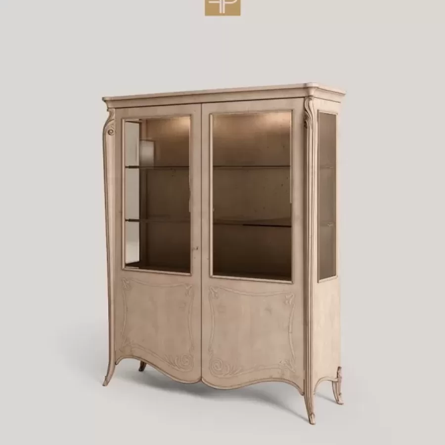 Opera Shaped Silver Cabinet, Carved "B" Decoration, 2 Doors by Francesco Pasi, living room storage, 172 cm wide