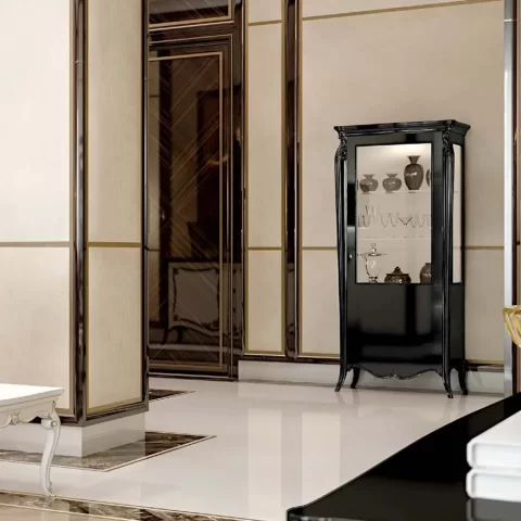 Opera Shaped Silver Cabinet, Flat Doors, 1 Door