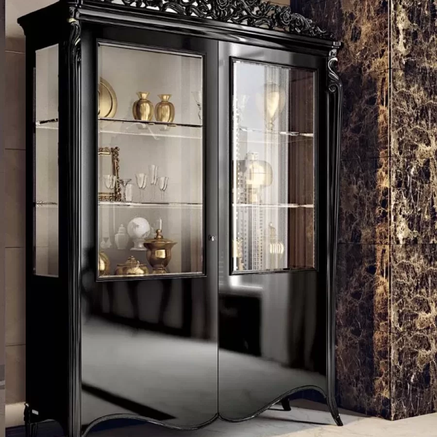 Opera Shaped Silver Cabinet, Flat Doors, 2 Doors by Francesco Pasi, living room cabinet, 172 cm wide