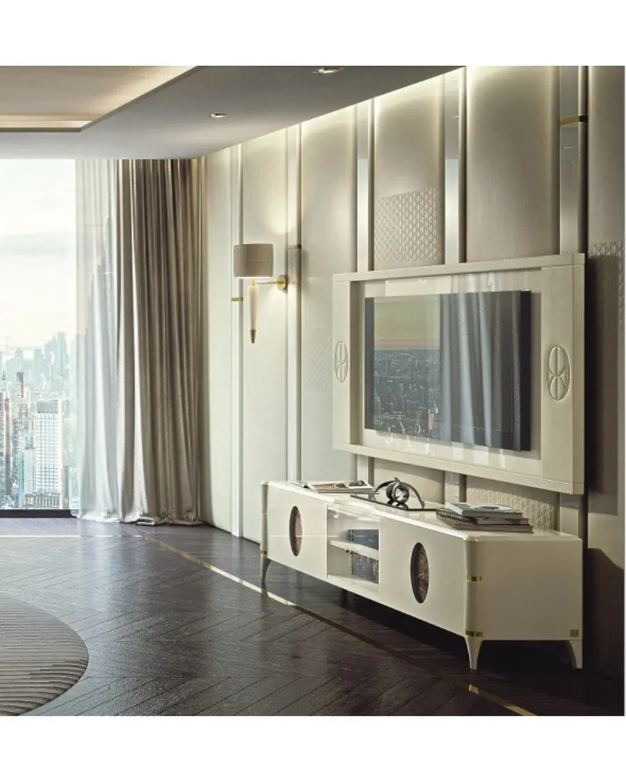 Ellipse Leather TV Wall Panel by Francesco Pasi, luxury living room furniture, TV unit