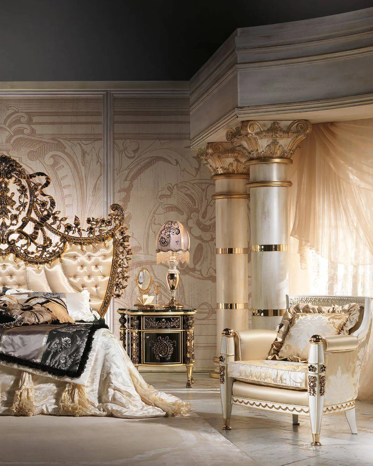Royal Bedside Table RY002, Cappelletti Royal collection, classic Italian bedside table in a classic bedroom setting, photo 4 of 5