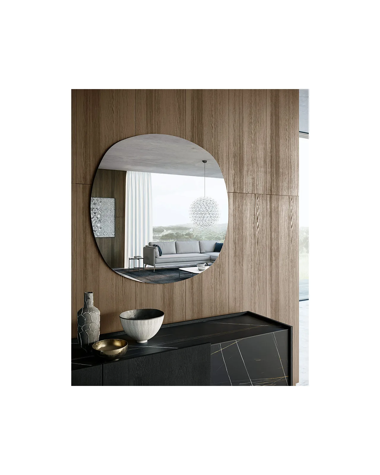 Radius mirror by Dall'Agnese, in an interior setting, photo 2 of 2, Nobili Design catalog