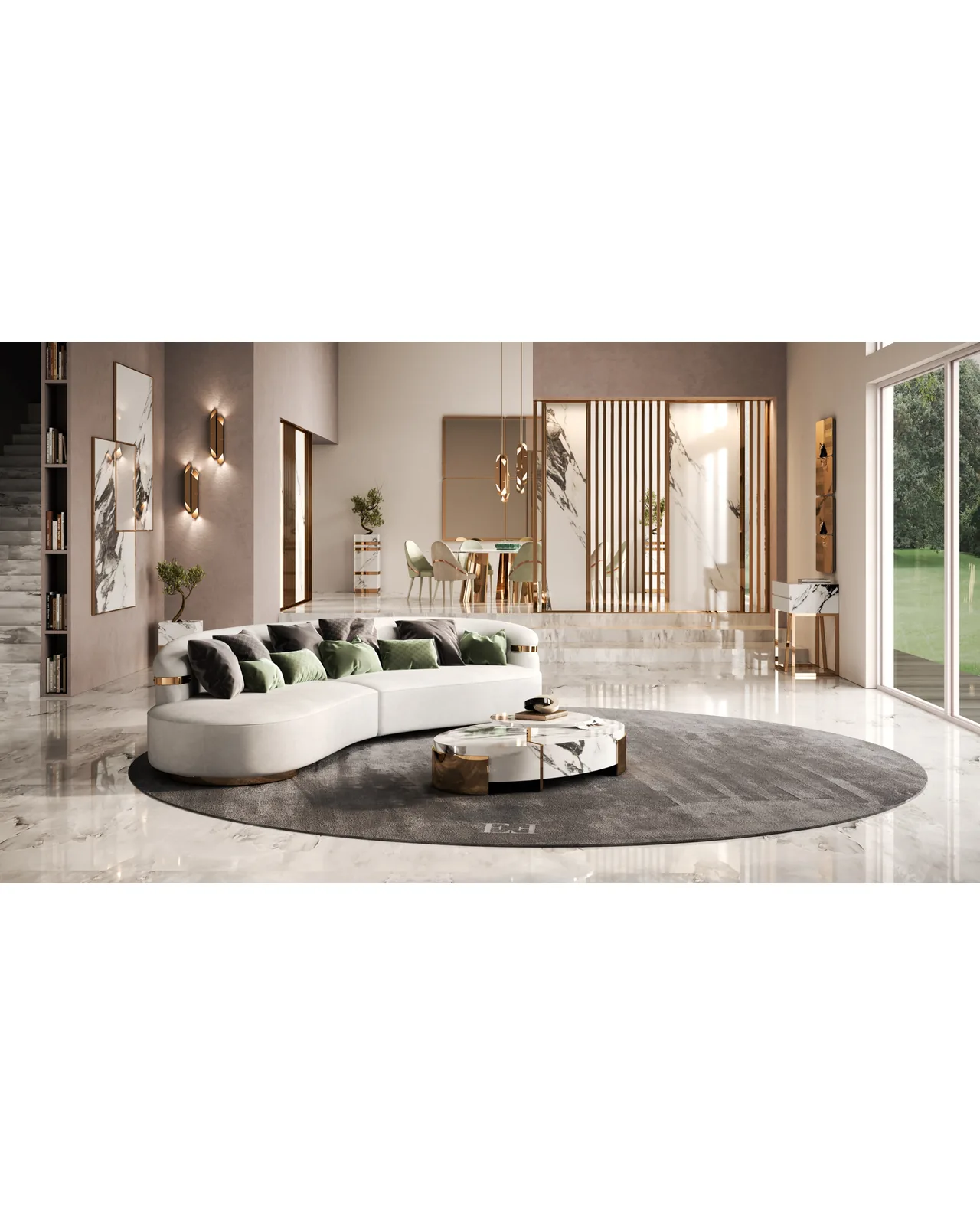 Pouf Florite di Epoque, collezione Exence Expanse, pouf italiano di lusso in un soggiorno contemporaneo, foto 3 di 3