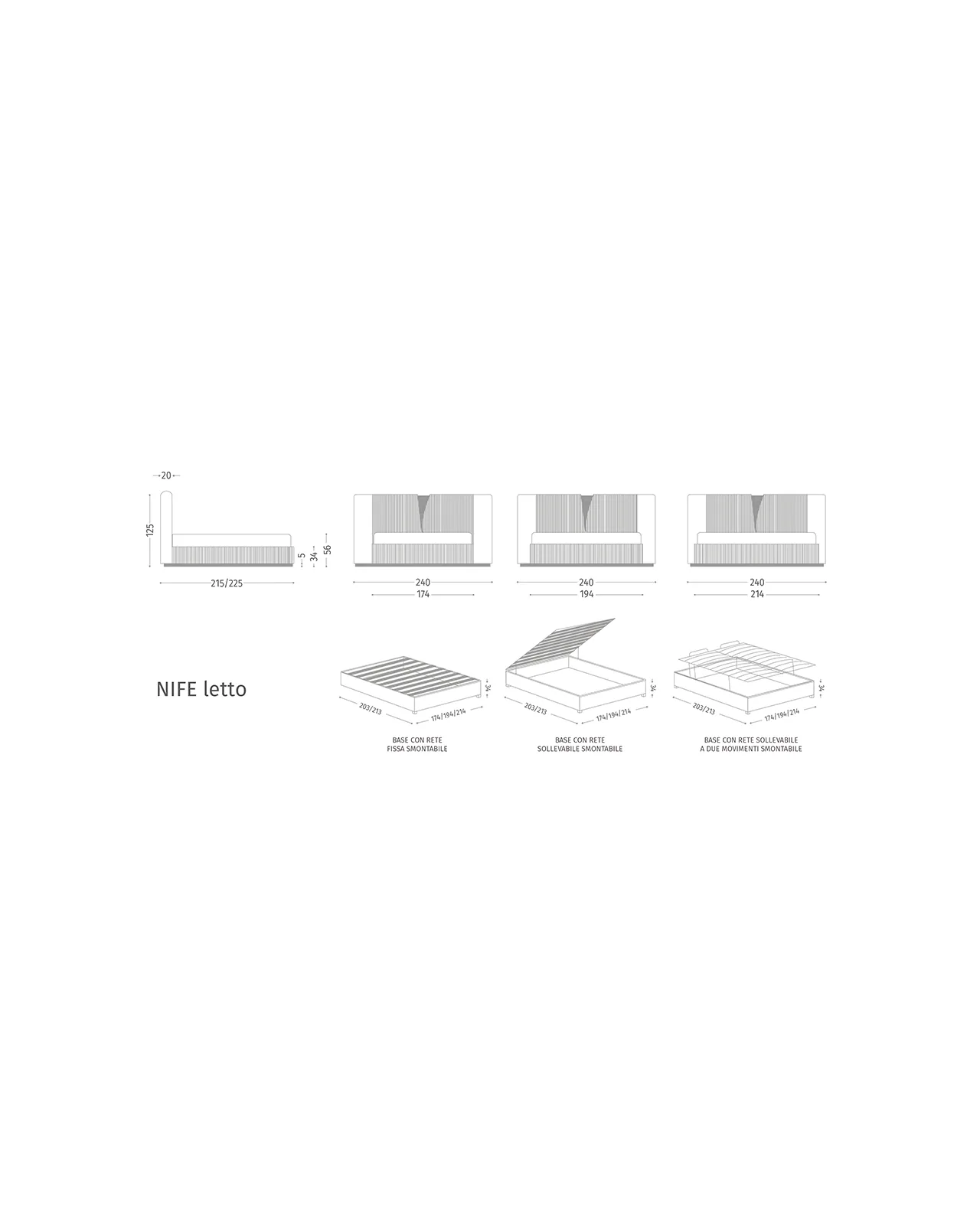 Nife Bed by Epoque, technical drawing with dimensions, photo 5 of 5