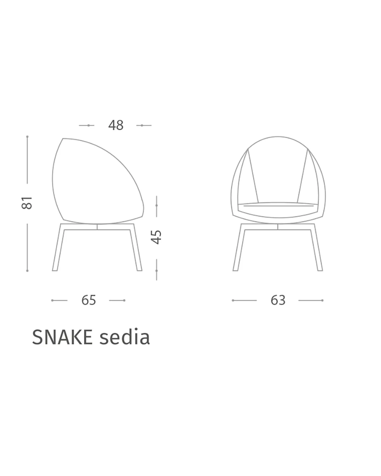Snake Dining Chair by Epoque, Exence collection, dining chair technical drawing with dimensions, photo 3 of 3