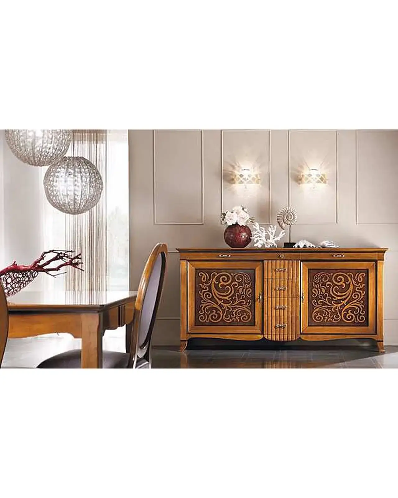 New Deco Sideboard with Natural Bicolor Panels – hand-carved wood panel detail, Francesco Pasi New Decò