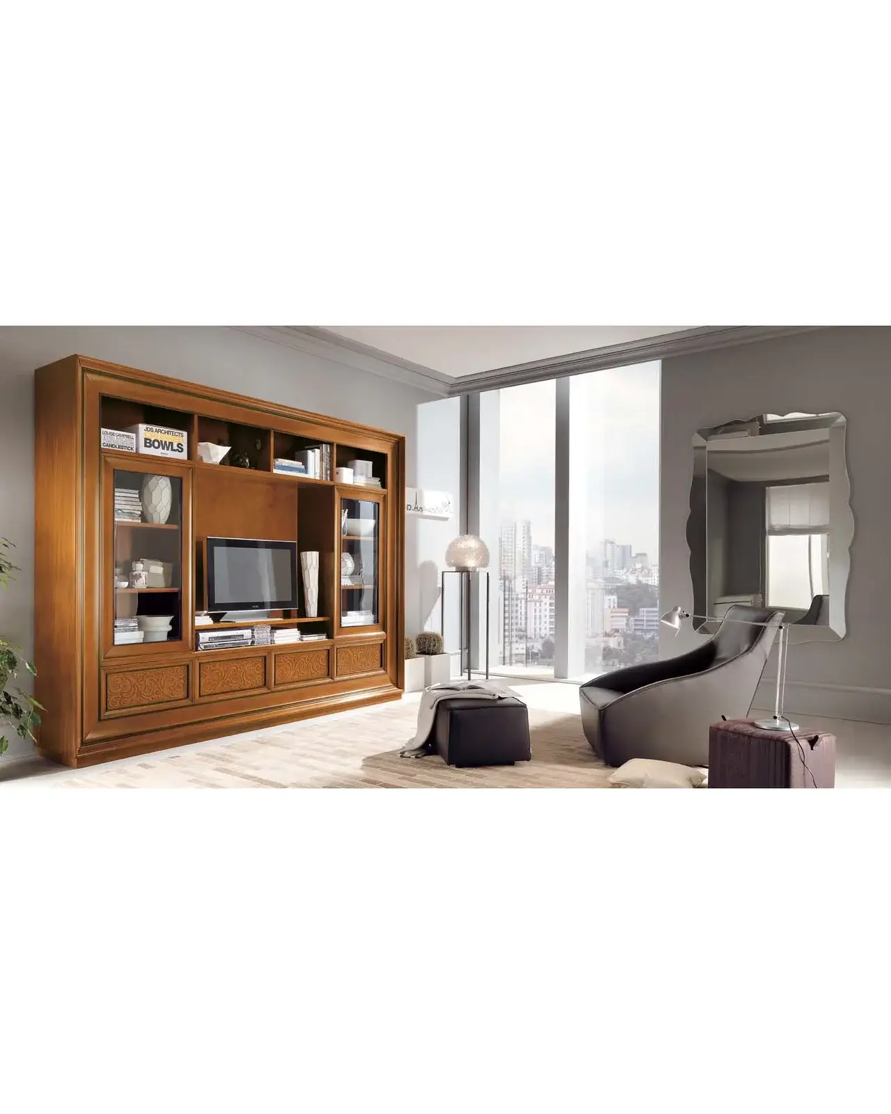New Deco Wall Unit, Sliding Glass Doors by Francesco Pasi, Italian art deco furniture for the living room