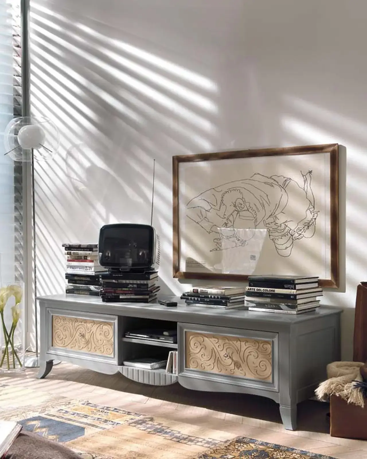 New Deco TV Base with Central Door by Francesco Pasi, art deco furniture for the living room