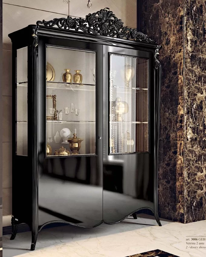 Opera Shaped Silver Cabinet, Flat Doors, 2 Doors, Dining Room Furniture, in Cherry veneer on blockboard, Veneto classical Italian style, by Francesco Pasi