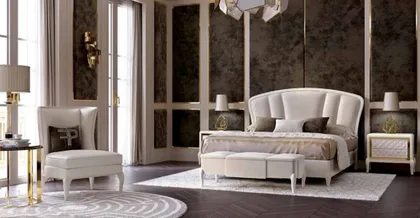 Letto imbottito per camera da letto moderna Ocean, comodino, arredamento di lusso per la casa
