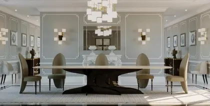 High End Tree Ebony Veneer Glass Topped Dining Table - Lotus