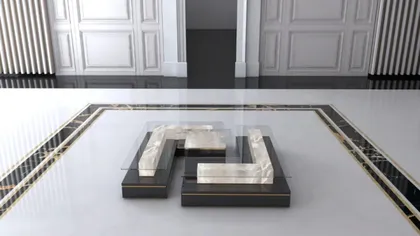 Esclusivo set di tavolini Albina con piani moderni in pietra preziosa per un living di lusso, mobili italiani da soggiorno