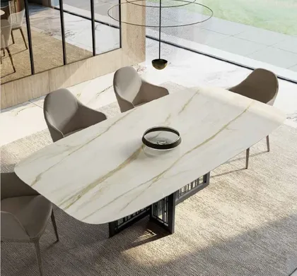 Tavolo Dallagnese con piano in marmo, arredamento italiano contemporaneo