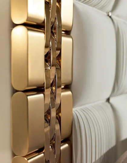 ART. LM061-SQ LETTO IN METALLO ORO 24 K - LEGNO, PELLE, DECORAZIONI IN STRASS - COLLEZIONE LILIUM
