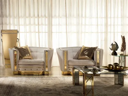 Armchair Lmxl Coffee Table Metal Finish Gold Plated, high end Italian furniture