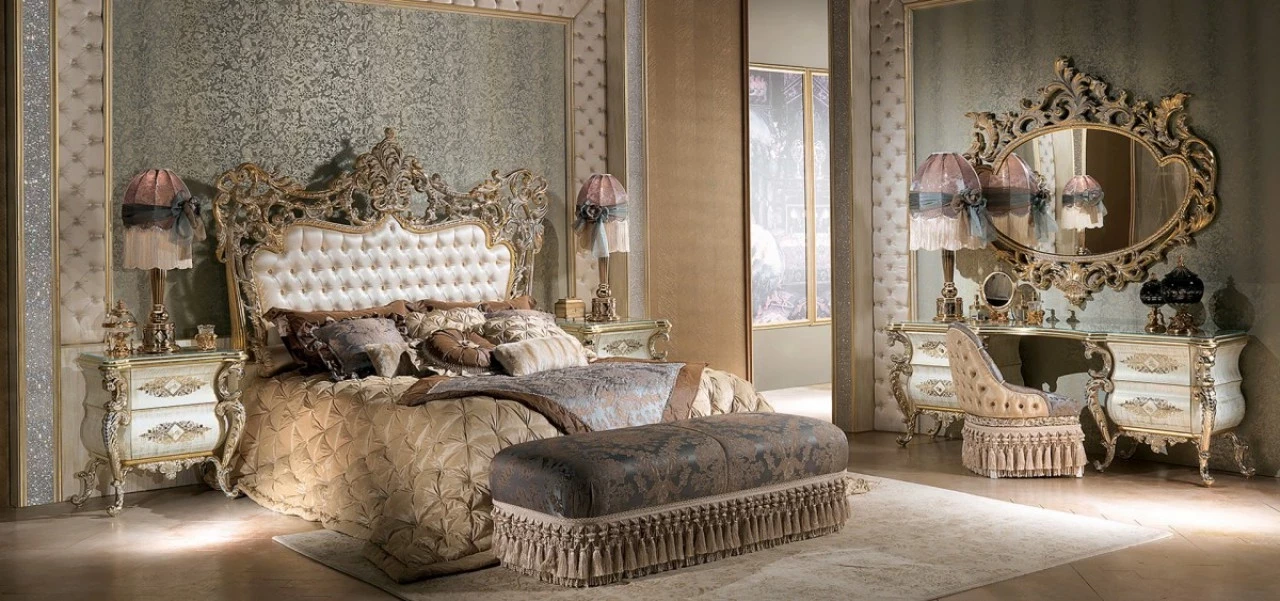 Aida bedroom with brass silhouettes, a classic bedroom set made to order in Italy